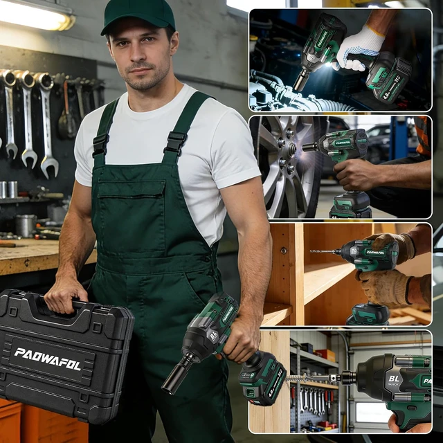 Alt view image 6 of 6 - 664 Ft-lbs (900N.m) Impact Wrench, 1/2" Gun with 21V 2x4.0AH Battery, 22 Drill Bits & 4 Sockets