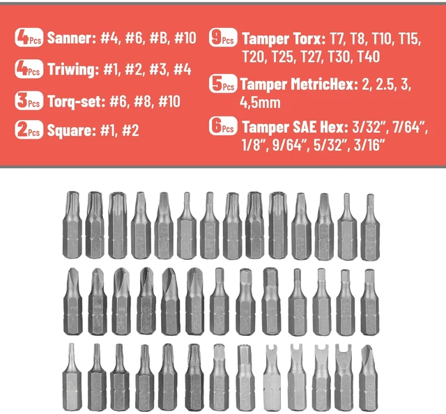 Alt view image 3 of 7 - Tamper Proof Torx Bit Set, 13 Pieces Set, T4-T40, Torx Security Bit Set, Tamper-Proof Security with Mini Ratchet Wrench, 1/4-Inch Drive, 34-Piece