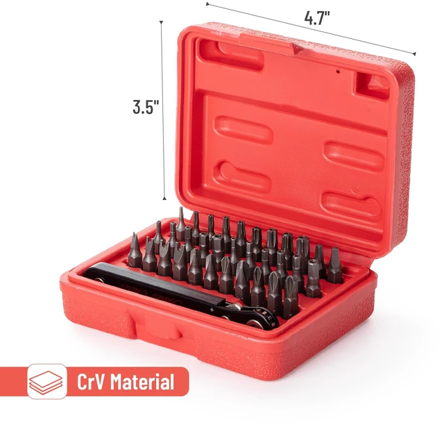 Alt view image 5 of 7 - Tamper Proof Torx Bit Set, 13 Pieces Set, T4-T40, Torx Security Bit Set, Tamper-Proof Security with Mini Ratchet Wrench, 1/4-Inch Drive, 34-Piece
