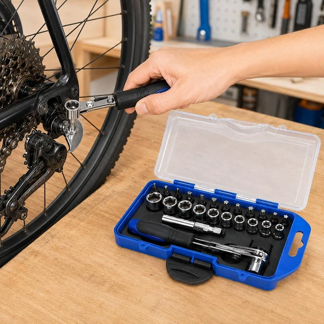 Main image of 23 in 1 Ratchet Wrench Screwdriver Set, Portable Household Repair Tools Kit with Quick Release Handle Wrenchs Spanner Drill Storage Box for Appliance Repairs Furniture Assembly DIY, Blue