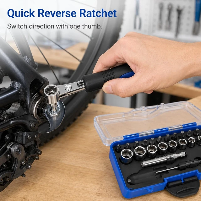 Alt view image 3 of 4 - 23 in 1 Ratchet Wrench Screwdriver Set, Portable Household Repair Tools Kit with Quick Release Handle Wrenchs Spanner Drill Storage Box for Appliance Repairs Furniture Assembly DIY, Blue