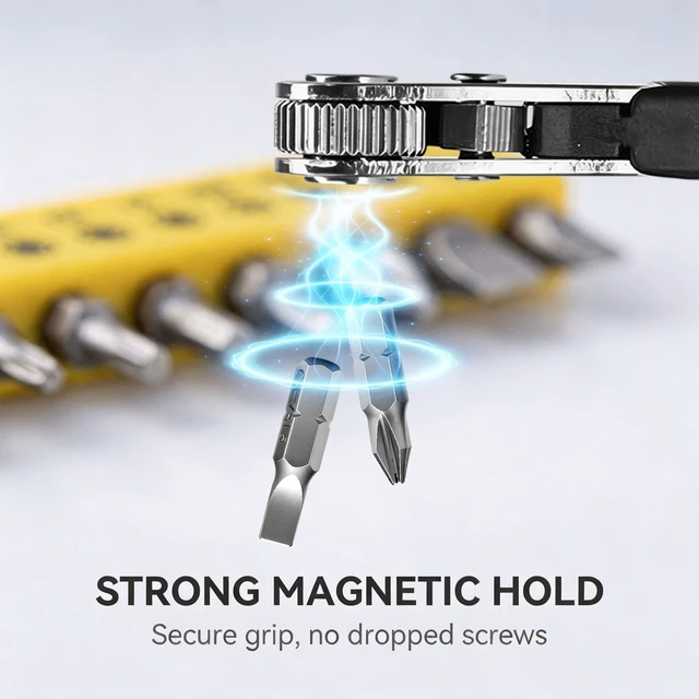 Alt view image 7 of 7 - 13-in-1 Right Angle Magnetic Screwdriver Set 36-Tooth Ratchet Wrench | Mini Pocket Ratcheting Screwdrivers for Tight Spaces, DIY/Home/Car Repairs Gift for DIYers, Handymen & Men - 12 Bits