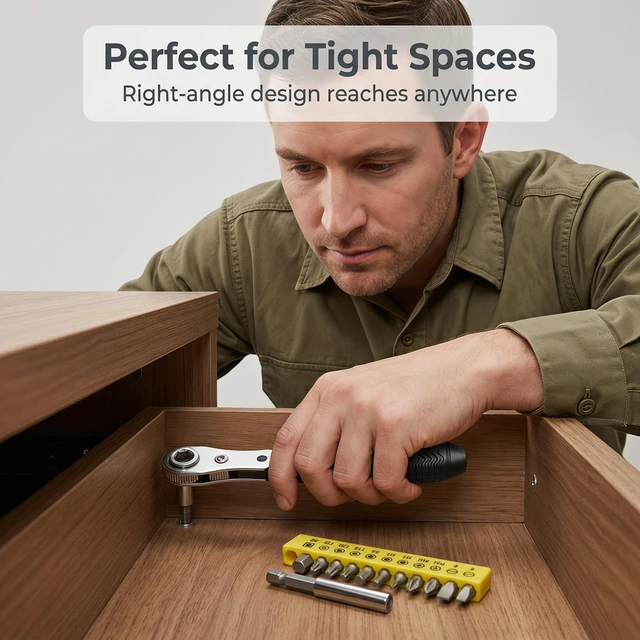Alt view image 4 of 7 - 13-in-1 Right Angle Magnetic Screwdriver Set 36-Tooth Ratchet Wrench | Mini Pocket Ratcheting Screwdrivers for Tight Spaces, DIY/Home/Car Repairs Gift for DIYers, Handymen & Men - 12 Bits