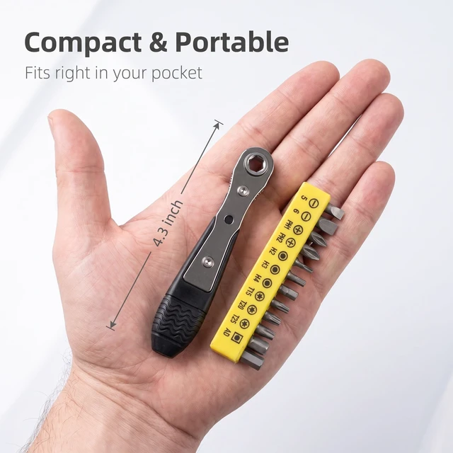 Alt view image 5 of 7 - 13-in-1 Right Angle Magnetic Screwdriver Set 36-Tooth Ratchet Wrench | Mini Pocket Ratcheting Screwdrivers for Tight Spaces, DIY/Home/Car Repairs Gift for DIYers, Handymen & Men - 12 Bits