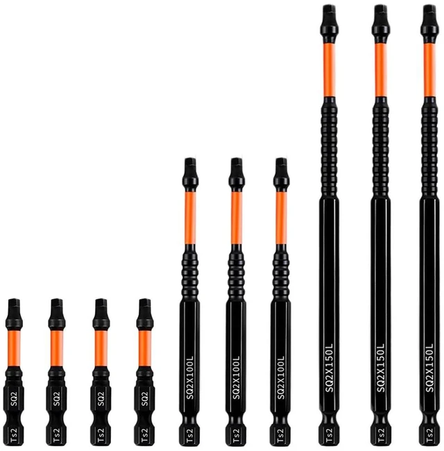 Main image of Impact Bit Set, chjcoxk 10PCS #2 Square Drive Bits SQ2 Drill Bit, Magnetic S2 Steel Square Screwdriver Bit, 2" 4" 6" Long