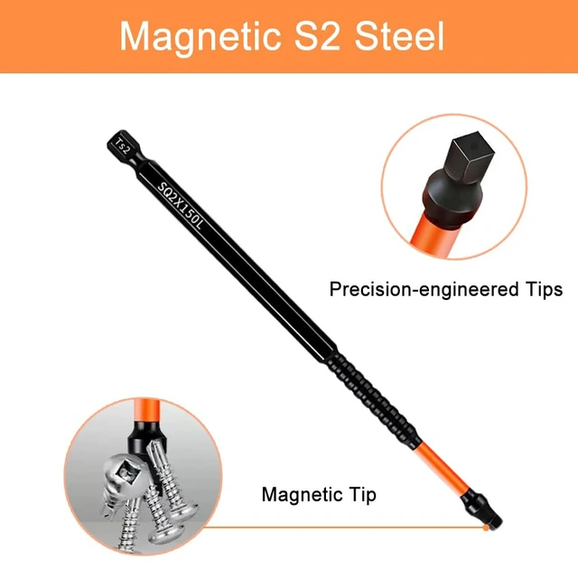 Alt view image 3 of 6 - Impact Bit Set, chjcoxk 10PCS #2 Square Drive Bits SQ2 Drill Bit, Magnetic S2 Steel Square Screwdriver Bit, 2" 4" 6" Long