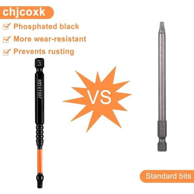 Alt view image 4 of 6 - Impact Bit Set, chjcoxk 10PCS #2 Square Drive Bits SQ2 Drill Bit, Magnetic S2 Steel Square Screwdriver Bit, 2" 4" 6" Long