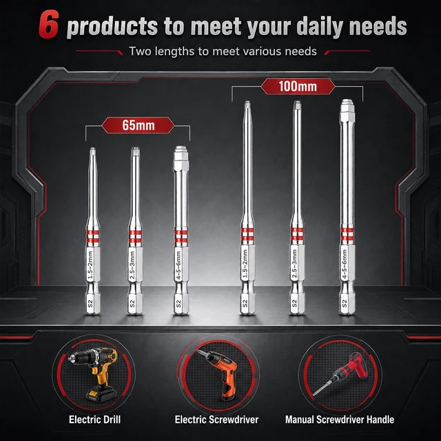 Alt view image 2 of 7 - 6PCS Magnetic Hex Shank Screwdriver Bits Set with Pagoda-Shaped Socket | For Electric Drills, For Metal Structures, Hex Shank Design, Magnetic Tips, Multi-Size Compatible