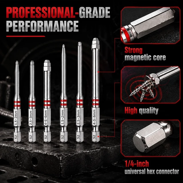 Alt view image 3 of 7 - 6PCS Magnetic Hex Shank Screwdriver Bits Set with Pagoda-Shaped Socket | For Electric Drills, For Metal Structures, Hex Shank Design, Magnetic Tips, Multi-Size Compatible