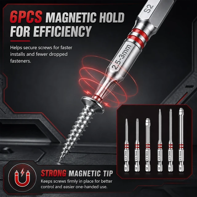 Alt view image 5 of 7 - 6PCS Magnetic Hex Shank Screwdriver Bits Set with Pagoda-Shaped Socket | For Electric Drills, For Metal Structures, Hex Shank Design, Magnetic Tips, Multi-Size Compatible