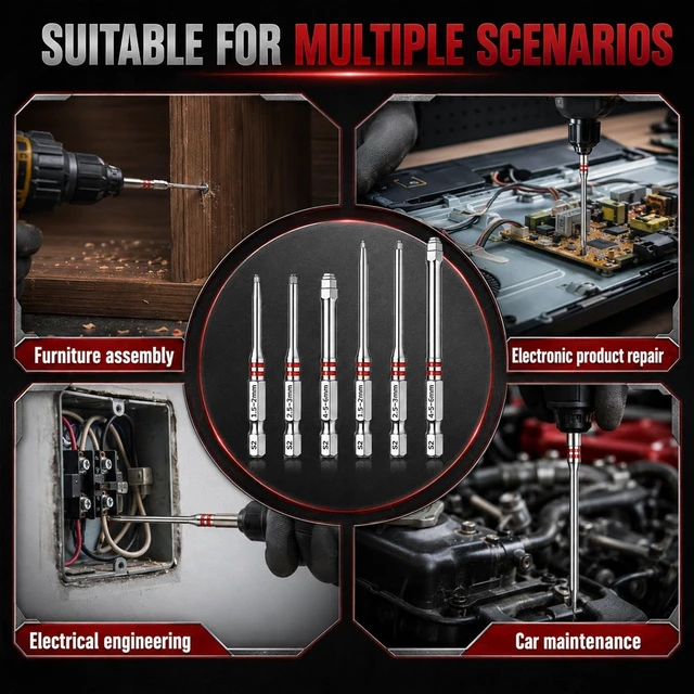 Alt view image 7 of 7 - 6PCS Magnetic Hex Shank Screwdriver Bits Set with Pagoda-Shaped Socket | For Electric Drills, For Metal Structures, Hex Shank Design, Magnetic Tips, Multi-Size Compatible