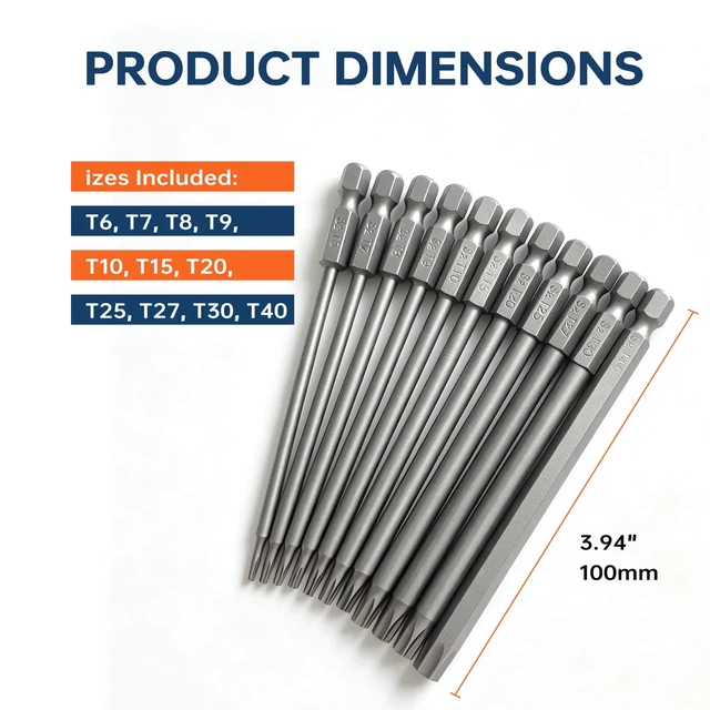 Alt view image 4 of 7 - 11Pcs Long Torx Screwdriver Drill Bit Set(100mm), Security Torx Bit | Star Screwdriver Drill Bits Include T6 T7 T8 T9 T10 T15 T20 T25 T27 T30 T40 Magnetic Bits with 1/4" Hex Shank - 4 Inch Length