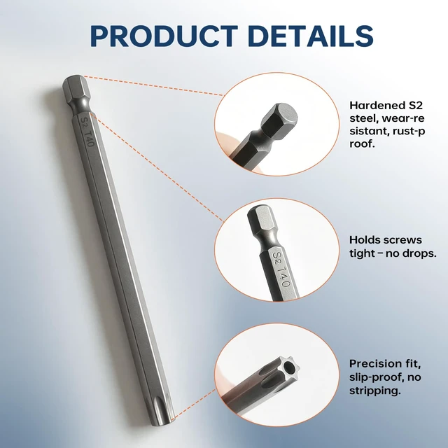 Alt view image 2 of 7 - 11Pcs Long Torx Screwdriver Drill Bit Set(100mm), Security Torx Bit | Star Screwdriver Drill Bits Include T6 T7 T8 T9 T10 T15 T20 T25 T27 T30 T40 Magnetic Bits with 1/4" Hex Shank - 4 Inch Length