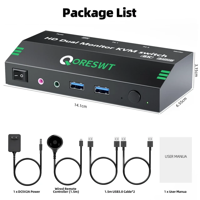 Alt view image 7 of 7 - KVM Switch with Audio for 2 Computers 2 Monitors, 8K 60Hz/4K120Hz 2 Port HDMI Dual Monitor KVM Switches with 4 USB 3.0 Ports for 2 PC Sharing 2 Display Keyboard Mouse Printer Webcam