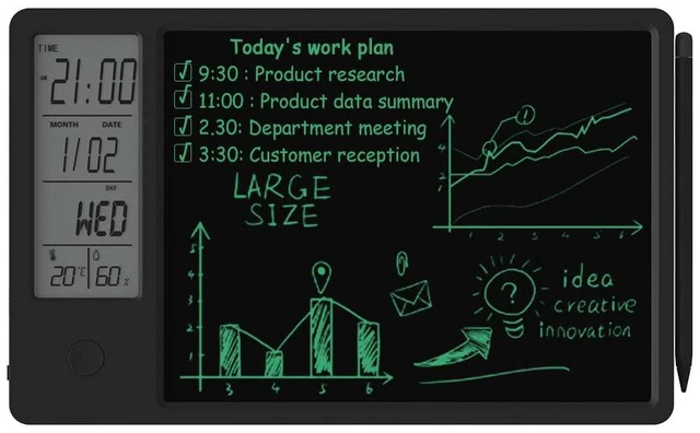 Main image of Electronic Calendar with Notepad Digital Clock Date Display Desktop Calendar Rechargeable 9.5inch Writing Board for Office Business Home Decor(Black)