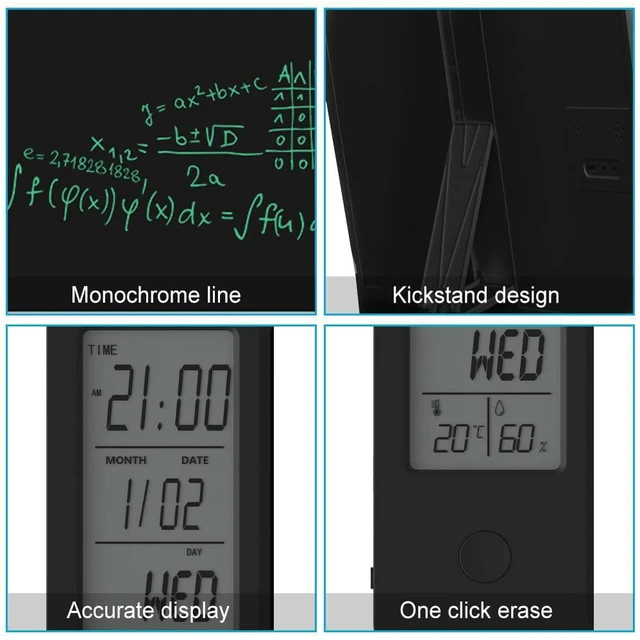 Alt view image 3 of 6 - Electronic Calendar with Notepad Digital Clock Date Display Desktop Calendar Rechargeable 9.5inch Writing Board for Office Business Home Decor(Black)