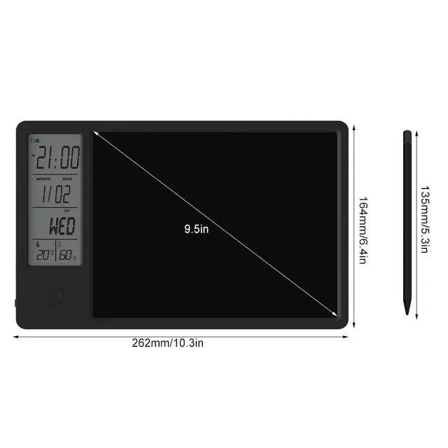 Alt view image 5 of 6 - Electronic Calendar with Notepad Digital Clock Date Display Desktop Calendar Rechargeable 9.5inch Writing Board for Office Business Home Decor(Black)