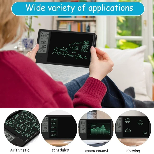 Alt view image 6 of 6 - Electronic Calendar with Notepad Digital Clock Date Display Desktop Calendar Rechargeable 9.5inch Writing Board for Office Business Home Decor(Black)