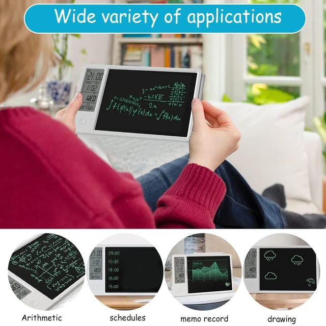Alt view image 5 of 7 - Electronic Desktop Calendar Rechargeable Writing Notepad with Digital Clock | Digital Clock Date Time Week Indoor Temperature Display,Magnetic Stylus,9.5inch White Drawing Pad for Office Home Decor