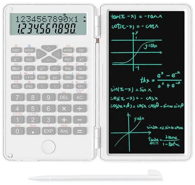 Main image of Scientific Calculator with Writing Tablet 2in1 Pocket Calculator Notepad | Multi-Function 12 Digit Desktop Calculator White Math Calculator for Office, School, Home & Basic Financial