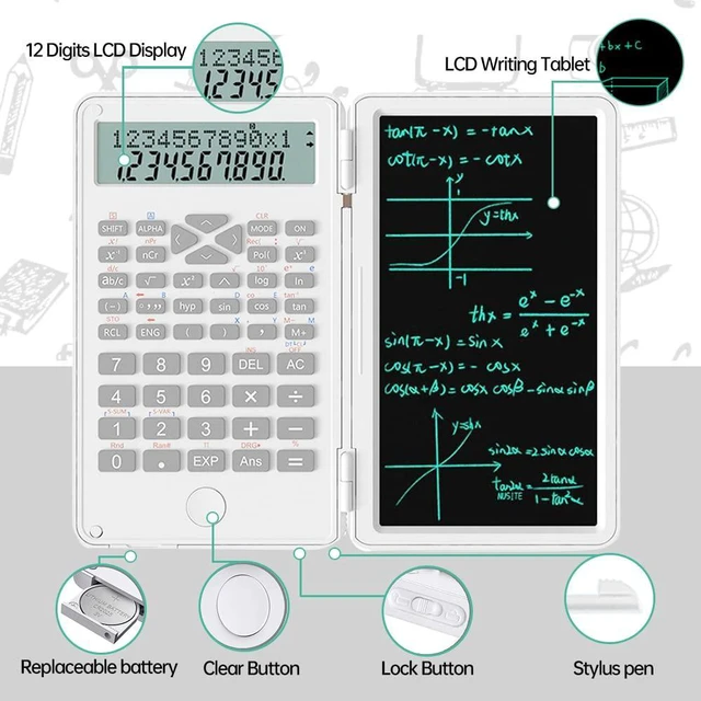 Alt view image 2 of 7 - Scientific Calculator with Writing Tablet 2in1 Pocket Calculator Notepad | Multi-Function 12 Digit Desktop Calculator White Math Calculator for Office, School, Home & Basic Financial