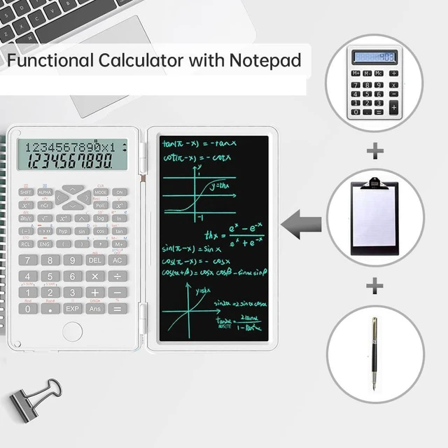 Alt view image 4 of 7 - Scientific Calculator with Writing Tablet 2in1 Pocket Calculator Notepad | Multi-Function 12 Digit Desktop Calculator White Math Calculator for Office, School, Home & Basic Financial