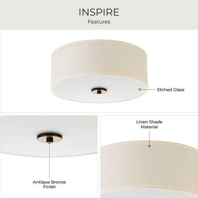 Alt view image 2 of 7 - Progress Lighting P3713-20 Inspire Two-Light Flush Mount, Antique Bronze, 5.50x13.00x13.00