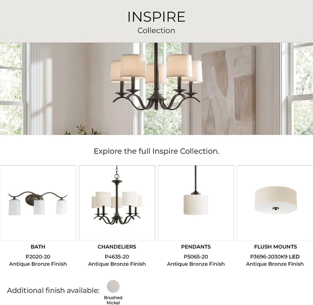 Alt view image 7 of 7 - Progress Lighting P3713-20 Inspire Two-Light Flush Mount, Antique Bronze, 5.50x13.00x13.00