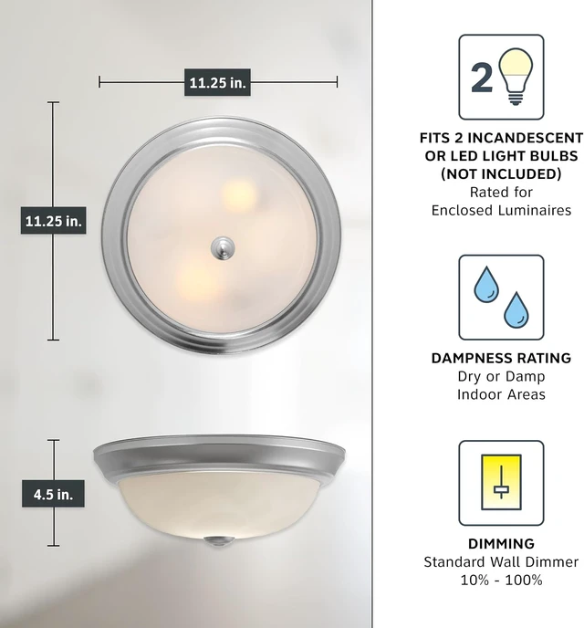 Alt view image 4 of 6 - DESIGNERS FOUNTAIN Reedley 11-Inch 2-Light Flush Mount, Pewter