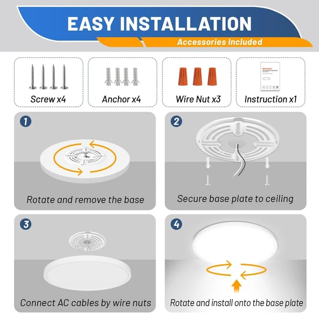 Alt view image 5 of 7 - Allsmartlife LED Flush Mount Ceiling Light Fixture, 12inch 24W 2880lm CCT 3000K/4000K/6500K Thin Round Flat Panel Light Surface Mount for Kitchen, Bedroom, Laundry. Dimmable Ceiling Lamp
