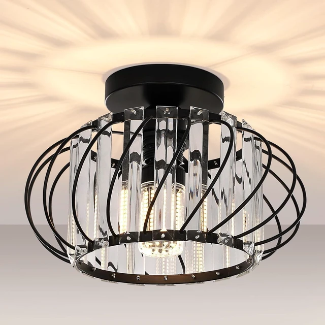 Main image of Black Crystal Ceiling Light Fixture - Small Crystal Chandelier Semi Flush Mount Ceiling Light Modern Hallway Lights fixtures for Entryway Bedroom Porch Kitchen (11 Inch, Bulb not Included)