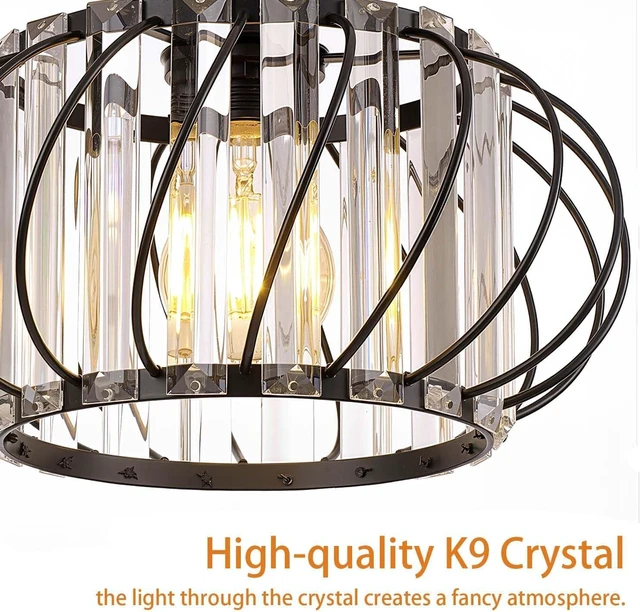 Alt view image 2 of 7 - Black Crystal Ceiling Light Fixture - Small Crystal Chandelier Semi Flush Mount Ceiling Light Modern Hallway Lights fixtures for Entryway Bedroom Porch Kitchen (11 Inch, Bulb not Included)