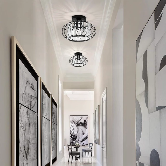 Alt view image 4 of 7 - Black Crystal Ceiling Light Fixture - Small Crystal Chandelier Semi Flush Mount Ceiling Light Modern Hallway Lights fixtures for Entryway Bedroom Porch Kitchen (11 Inch, Bulb not Included)