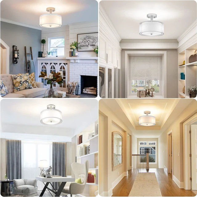 Alt view image 6 of 7 - 3-Light Semi Flush Mount Ceiling Light Fixture, Drum Light Ceiling Lighting