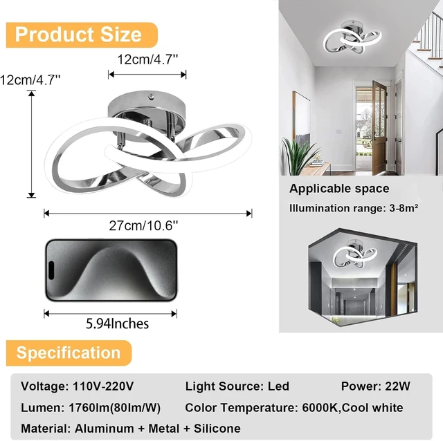 Alt view image 2 of 7 - CANEOE Hallway Light Acrylic Modern LED Ceiling Light Fixtures Cool White 6000K Close to Ceiling Lights for Bedroom Bathroom Kitchen Balcony Corridor Stair Aisle Curved Creative Design Ceiling lamp