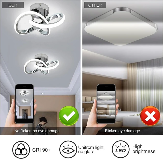 Alt view image 4 of 7 - CANEOE Hallway Light Acrylic Modern LED Ceiling Light Fixtures Cool White 6000K Close to Ceiling Lights for Bedroom Bathroom Kitchen Balcony Corridor Stair Aisle Curved Creative Design Ceiling lamp