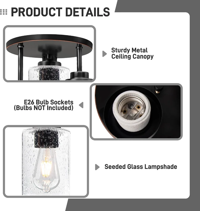 Alt view image 2 of 7 - hykolity Semi Flush Mount Ceiling Light, Close to Ceiling Light Fixtures