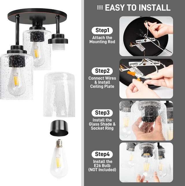 Alt view image 6 of 7 - hykolity Semi Flush Mount Ceiling Light, Close to Ceiling Light Fixtures