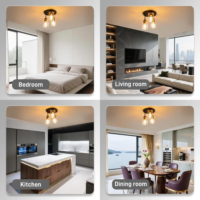 Alt view image 7 of 7 - hykolity Semi Flush Mount Ceiling Light, Close to Ceiling Light Fixtures