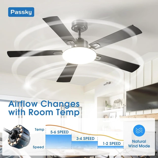 Alt view image 4 of 7 - Passky 52 Inch Black Sleek Ceiling Fans with Lights, Remote Control
