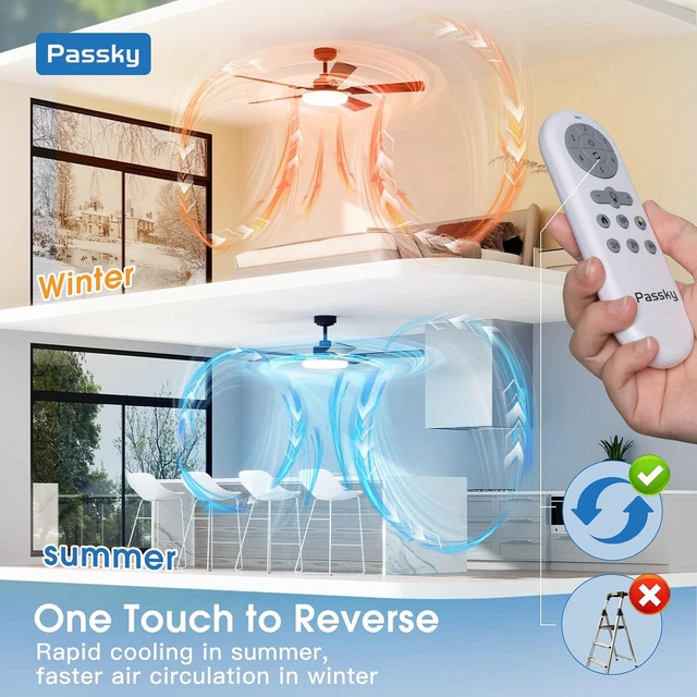 Alt view image 7 of 7 - Passky 52 Inch Black Sleek Ceiling Fans with Lights, Remote Control