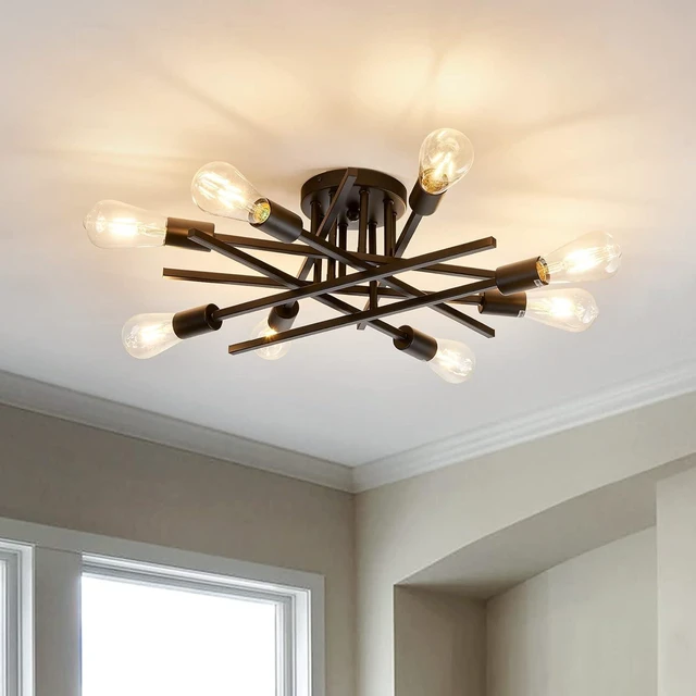 Main image of ASGYISA 8-Lights Semi Flush Mount Ceiling Light FixtureModern Black Vintage Metal Sputnik Chandelier Ceiling Lamp for Bedroom Kitchen Dining Room Living Room with E26 Bulb Base