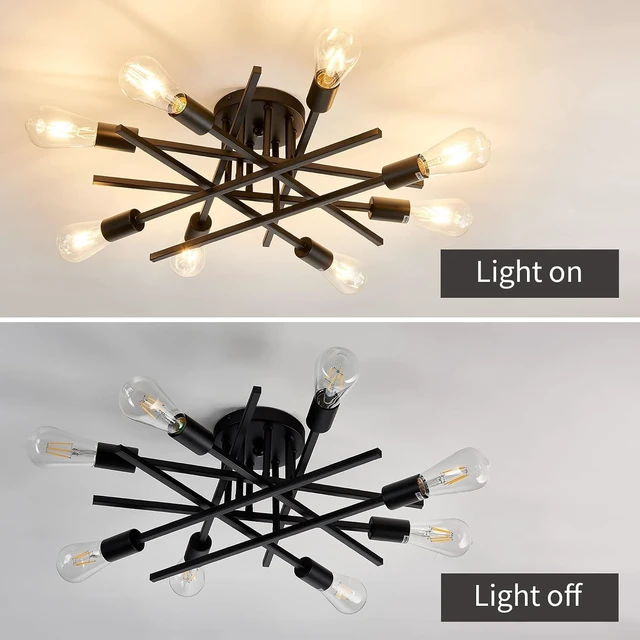 Alt view image 4 of 7 - ASGYISA 8-Lights Semi Flush Mount Ceiling Light FixtureModern Black Vintage Metal Sputnik Chandelier Ceiling Lamp for Bedroom Kitchen Dining Room Living Room with E26 Bulb Base