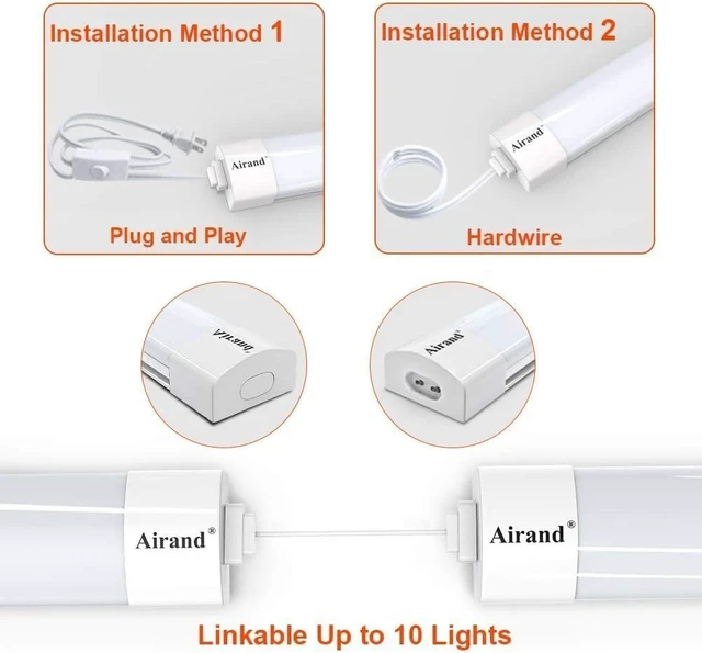 Alt view image 2 of 7 - Airand LED Shop Light Fixture 4FT Plug in Ceiling Lights Linkable LED Tube Light 5000K Plug in Light Fixture for Bathroom Garage Overhead with ON/Off Switch