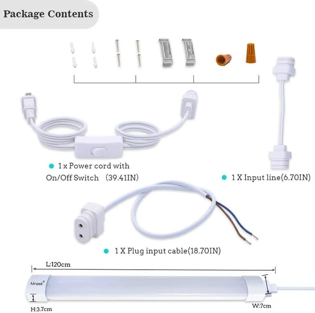 Alt view image 5 of 7 - Airand LED Shop Light Fixture 4FT Plug in Ceiling Lights Linkable LED Tube Light 5000K Plug in Light Fixture for Bathroom Garage Overhead with ON/Off Switch