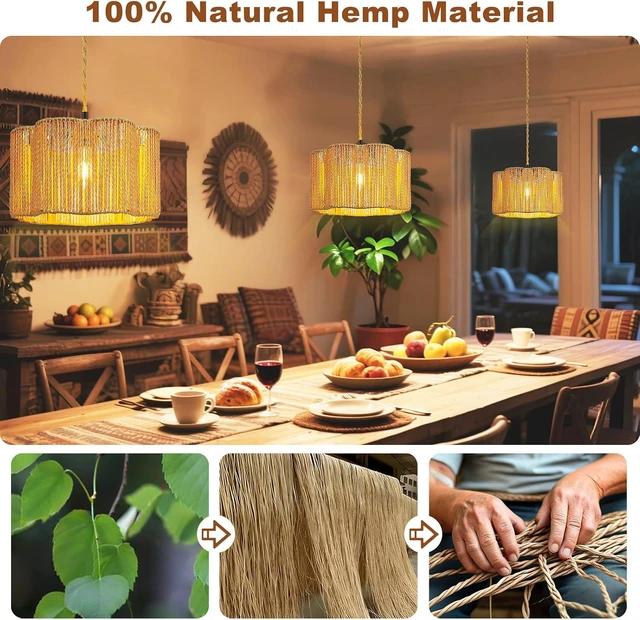 Alt view image 4 of 7 - Hanging Lamps Rattan Pendant Light Hanging Lights 16.4ft Plug in Cord Pendant Light Fixture Plug Into Wall Outlet Pendant Lighting with On Off Switch for Bedroom Living (Cylindrical Flower Shade)