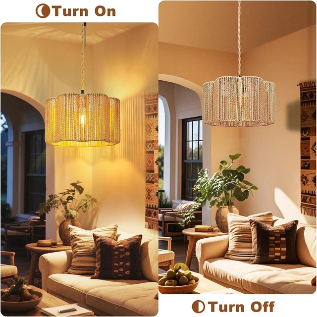 Alt view image 6 of 7 - Hanging Lamps Rattan Pendant Light Hanging Lights 16.4ft Plug in Cord Pendant Light Fixture Plug Into Wall Outlet Pendant Lighting with On Off Switch for Bedroom Living (Cylindrical Flower Shade)