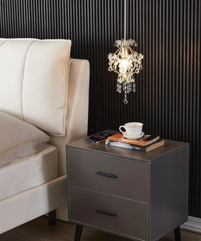 Alt view image 2 of 5 - Surpars House Elegant Mini Chandelier Plug in Crystal Pendant Light,Golden