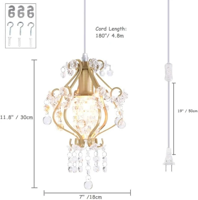 Alt view image 3 of 5 - Surpars House Elegant Mini Chandelier Plug in Crystal Pendant Light,Golden
