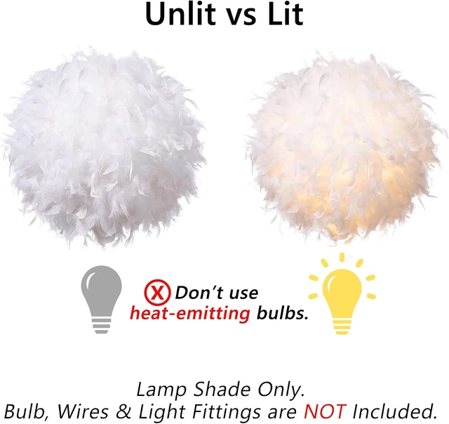 Alt view image 2 of 6 - Waneway 15.7 inches Feather Lamp Shade for Ceiling Pendant Light, Lampshade for Table Lamp and Floor Lamp for Living Room, Bedroom, Wedding or Party Decoration, White